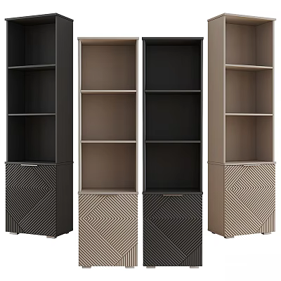 Stylish Display Cabinets Featuring Multiple Shelves Black Brown Beige Tones And Geometric Design Bases 3d model