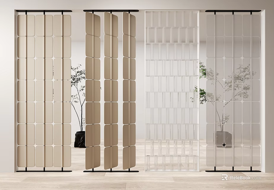 Modern Room Dividers with Wooden Lattice and Transparent Panel Designs for Home Interior 3d model 