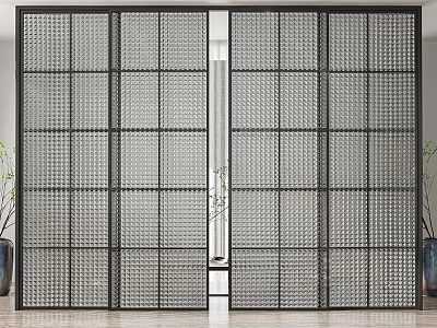 Modern Sliding Doors With Grid Design And Black Frame For Interior Partition 3d model