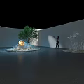 Captivating Art Installation Featuring Glowing Moon Tree Water Ripple Transparent Structure And People Interacting
