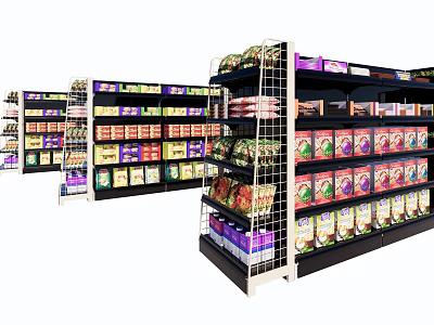 Retail Store Display Shelves Organized With Various Products And Colorful Packaging 3d model