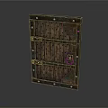 Classic Vintage Wooden Door Featuring Metal Frame And Riveted Decorative Panels