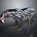 Prehistoric Creature With Black White Stripes Pink Ears Long Snout And Yellow Claws