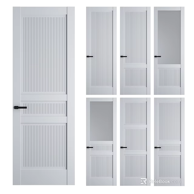 White Hinged Doors With Various Panel And Glass Designs For Modern Interiors 3d model 