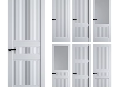 White Hinged Doors With Various Panel And Glass Designs For Modern Interiors 3d model