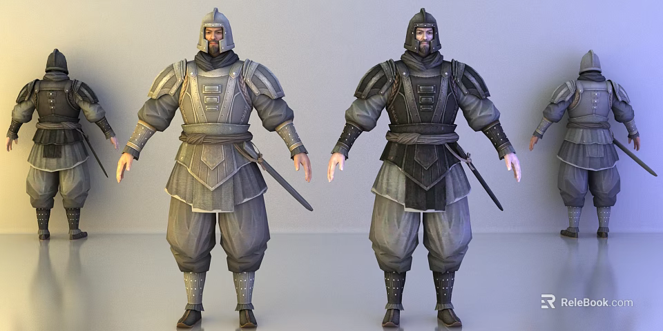 Game Movie Characters Wearing Medieval Armor With Swords And Different Color Outfits 3d model 