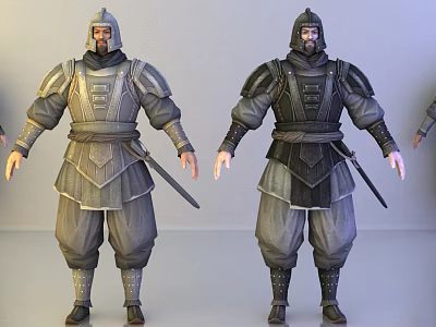 Game Movie Characters Wearing Medieval Armor With Swords And Different Color Outfits 3d model