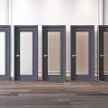 Dark Hinged Doors with Various Panel Designs and Glass Inserts Featuring Metal Handles 3d model