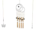 Home Decorative Wind Chime With Circular Metal Rings Wooden Rods And Black Beads Hanging