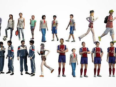 Group of People in Various Clothing Styles With Different Poses and Activities 3d model