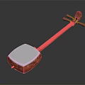 Chinese Traditional Musical Instrument with Long Neck Square Body White Panel and Red Decorative Patterns