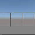 Three Metal Chain Link Fences Standing Against Blue Sky And Gray Ground