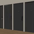 Gray Swing Doors Side by Side Against White Wall With Wooden Floor in Modern Interior