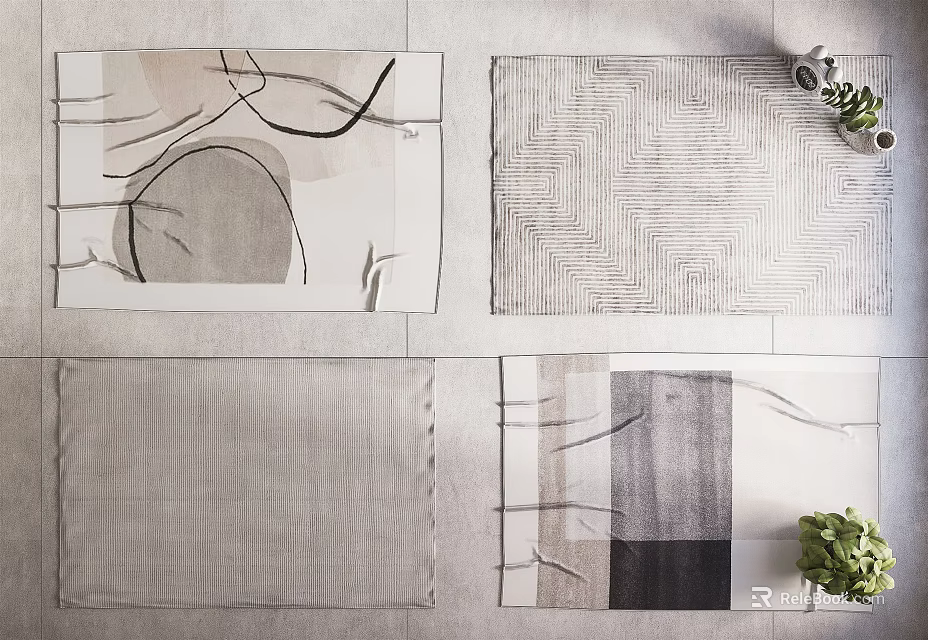 Modern Square Rugs With Geometric Patterns Textured Surfaces And Neutral Tones 3d model