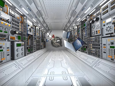 Futuristic Spacecraft Interior With Control Panels Digital Screens And Technical Equipment 3d model