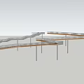 Modern Curved Wooden Road Facilities With Support Structures And Pathway Design 3d model