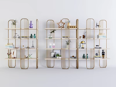 Modern Open Bookshelf With Metal Frame Decorative Books Plants And Figurines 3d model