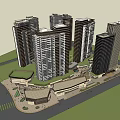 Outdoor Commercial Street With Tables Chairs Green Umbrellas And Pedestrians