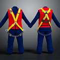 Red Safety Vest Blue Long Sleeve Work Uniform With Yellow Harness Buckles Front Back