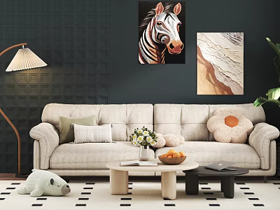 Sofa Modern Sofa Decorative Painting Tea Table Plant 3d model