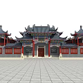 Traditional Chinese Ancient Architecture With Ornate Eaves Red Pillars And Tiled Roof