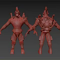 Two Horned Masked Fantasy Creature Characters With Muscular Upper Body Armor And Leather Pants