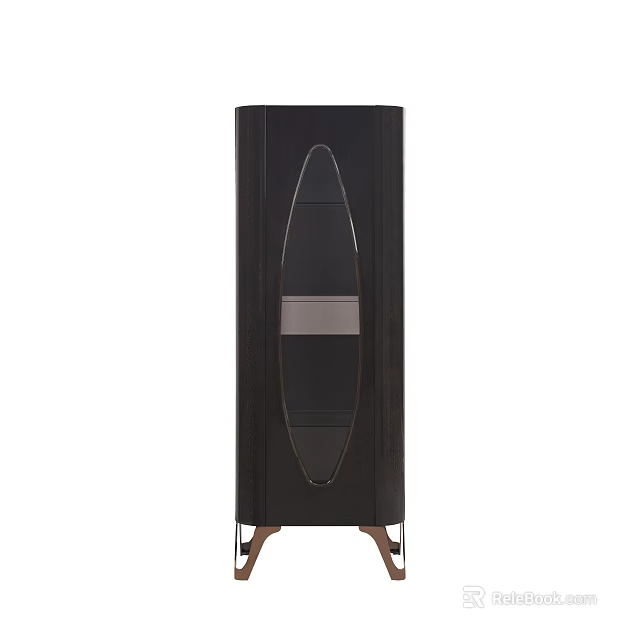 Modern Dark Wood Wine Cabinet with Glass Door and Metal Legs Design 3d model 