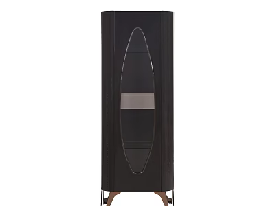 Modern Dark Wood Wine Cabinet with Glass Door and Metal Legs Design 3d model