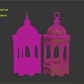 Traditional Decorative Lanterns With Black Gold Accents And Orange Arched Designs