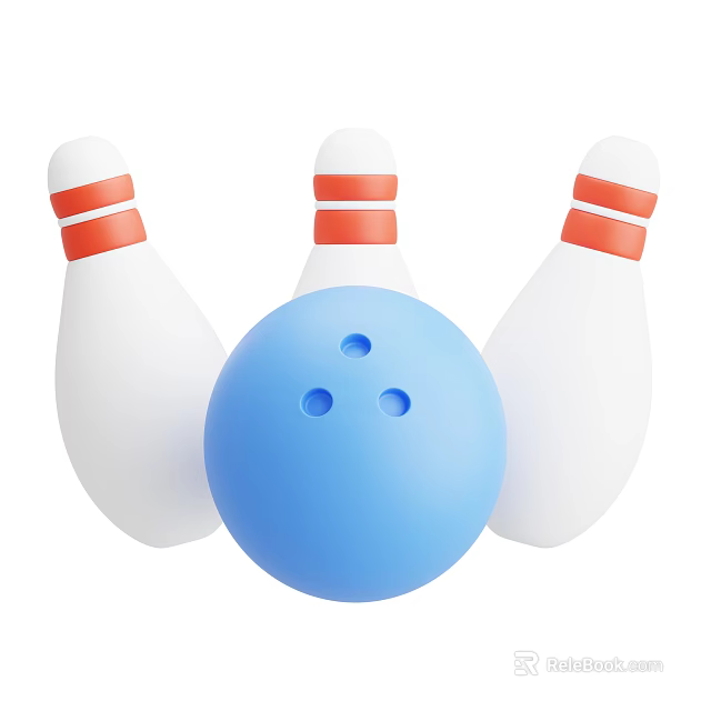 Bowling Sports Equipment Set With Blue Ball And White Red Striped Pins 3d model 