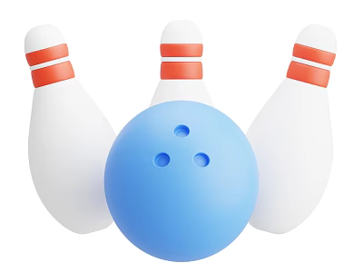 Bowling Sports Equipment Set With Blue Ball And White Red Striped Pins 3d model