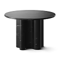 Round Brown Veined Marble Coffee Table With Cylindrical Legs For Living Room