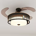 Modern Brass Ceiling Lamp With Circular Illuminated Shade And Transparent Blades