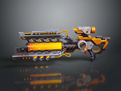 Futuristic Sci Fi Weapon With Orange Gray Mechanical Design And Glowing Details 3d model