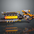 Futuristic Sci Fi Weapon With Orange Gray Mechanical Design And Glowing Details