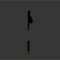 Dark Colored Flag With Wooden Pole Red Decorations And Intricate Design