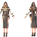 Game Character With Hooded Outfit Blonde Hair Layered Design Split Skirt And Boots
