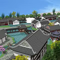 Traditional Chinese Pavilion in Scenic Garden with Pond Water Features and Greenery