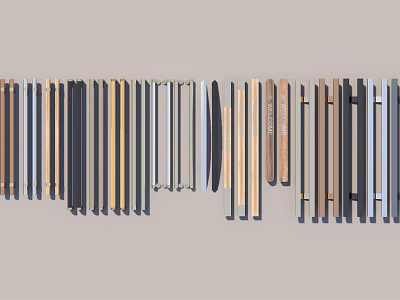 Assorted Stylish Door Handles in Various Materials and Colors Arranged Neatly 3d model