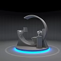 Futuristic Circular Tech Structure With Blue Light Effects And Digital Display Elements