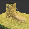 Brown Leather Work Boot With Dark Collar And Lace Up Design On Green Grass Platform