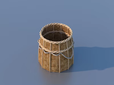 Natural Woven Storage Basket With Rope Accents For Home Organization And Decor 3d model