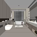 Modern Bathroom Interior Design With Gray Cabinets Bathtub Vanity And Window Blinds