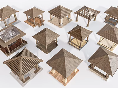 Wooden Pavilions With Various Roof Designs And Architectural Structure Models 3d model