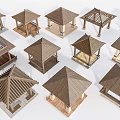 Wooden Pavilions With Various Roof Designs And Architectural Structure Models