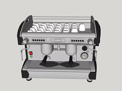 Stainless Steel Kitchen Appliance Double Spout Coffee Machine With Cups On Top 3d model