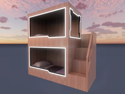 Wooden Bunk Bed with Staircase and Two Tiered Design for Bedroom 3d model