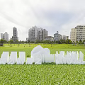Green Blue White Arch Structure Billboard In Zhuanglang District Renli Park On Grassland With Sky
