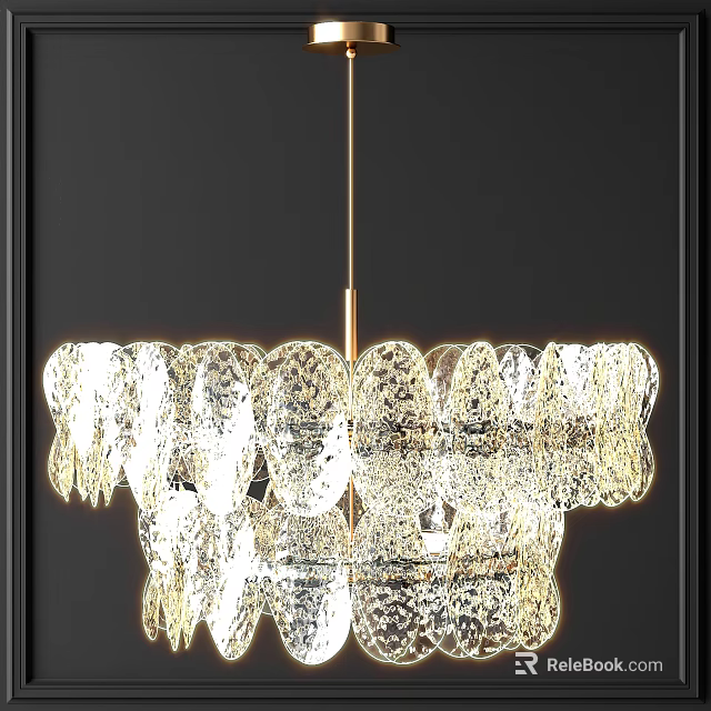Elegant Modern Crystal Chandelier With Layered Glass Design Golden Frame And Sparkling Light 3d model 