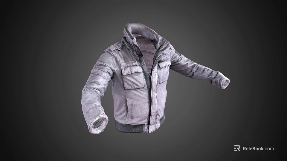 Gray Durable Utility Jacket For Everyday Wear With Zipper Multiple Pockets Stand Collar Design 3d model 